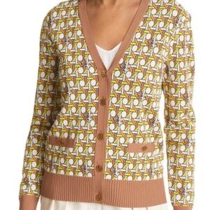Tory Burch Brown and Yellow Knit basket weave  Cardigan